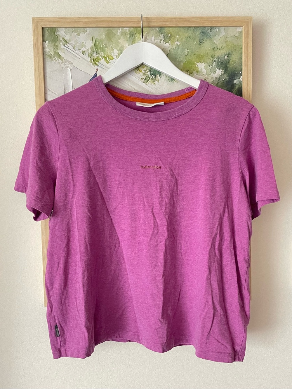 Icebreaker Central Logo Tee Merino Wool Short Sleeve Shirt Size Large Purple